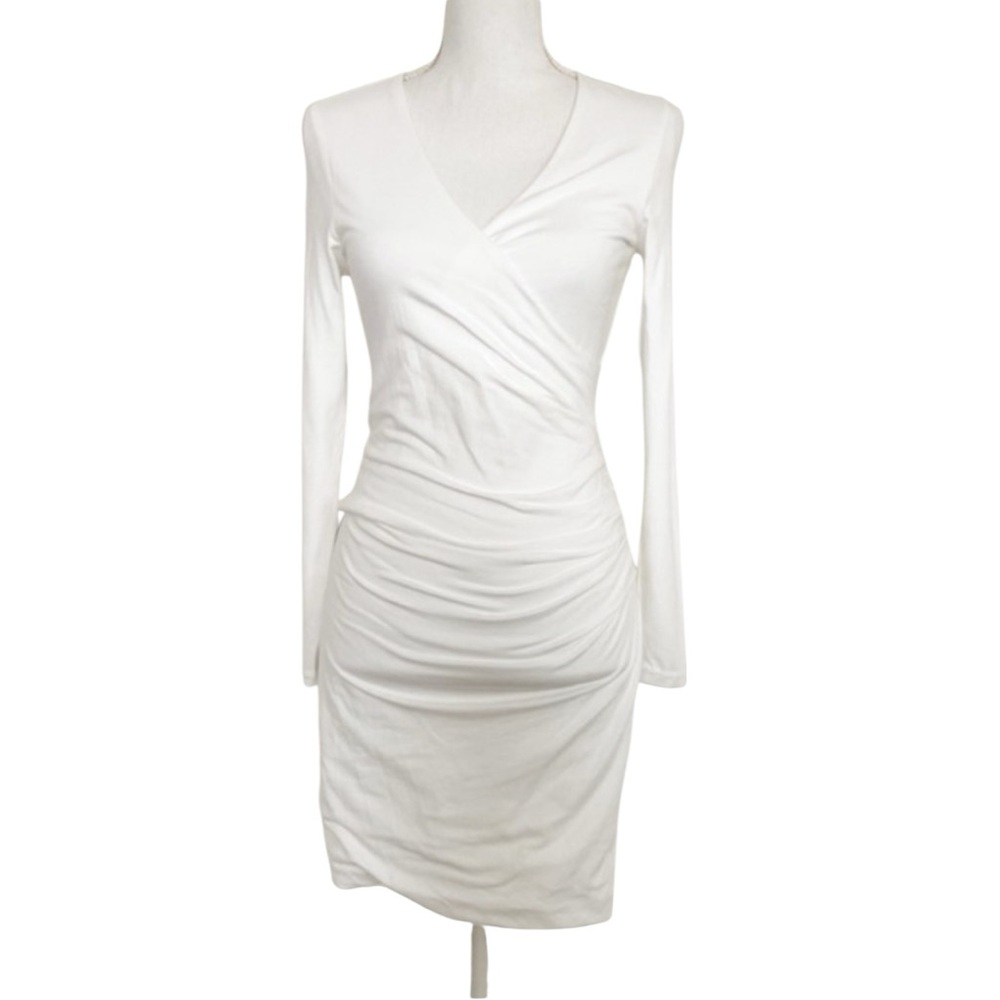 Athleta white wilder dress long sleeve ruched faux wrap size XS - Picture 3 of 7